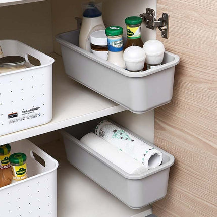 Wall-mounted Drawer Type Kitchen Spice Rack Perforation-free Household Cabinets & Kitchenware Storage Rack, White, Gray