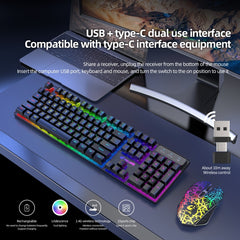 ZIYOULANG T3 Wireless Charging Gaming Lighted Keyboard and Mouse Set, T3 Black Rainbow Light