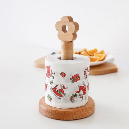 Kitchen Vertical Solid Wood Roll Paper Holder Small Flower Lazy Rag Rack, Vertical Rag Rack