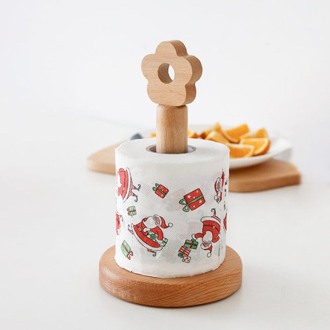 Kitchen Vertical Solid Wood Roll Paper Holder Small Flower Lazy Rag Rack, Vertical Rag Rack