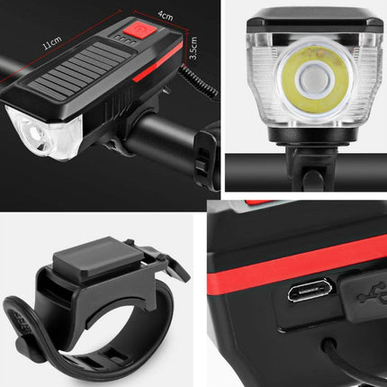Bicycle Solar Headlight Horn Light Night Riding USB Charging Headlight Bicycle Glare Flashlight Equipment, Red, Green, Blue, Orange