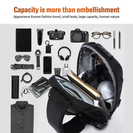 OZUKO 9223 Anti-theft Men Chest Bag Waterproof Crossbody Bag with External USB Charging Port, Standard Size, Large Size