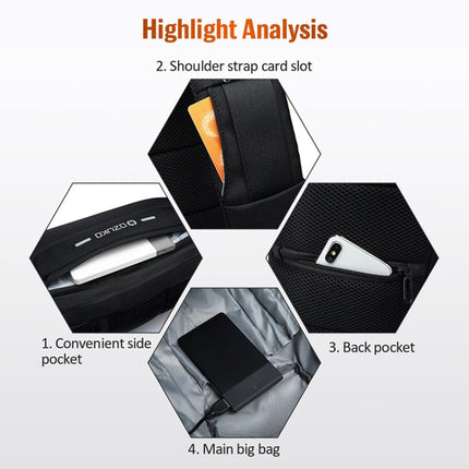 OZUKO 9223 Anti-theft Men Chest Bag Waterproof Crossbody Bag with External USB Charging Port, Standard Size, Large Size