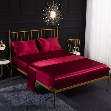Home Ice Silk Simulation Silk Four-Piece Pillowcase Flat Sheet Fitted Sheet Set, US-Full/UK-D:138x190x35cm, US-Queen/UK-K:153x203x35cm
