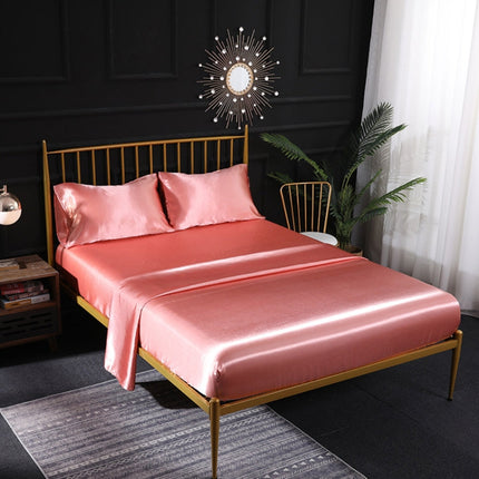 Home Ice Silk Simulation Silk Four-Piece Pillowcase Flat Sheet Fitted Sheet Set, US-Full/UK-D:138x190x35cm, US-Queen/UK-K:153x203x35cm