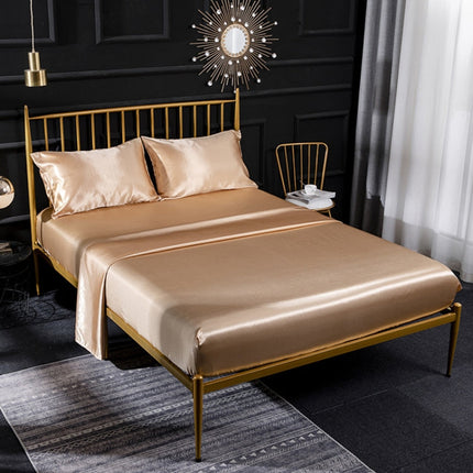 Home Ice Silk Simulation Silk Four-Piece Pillowcase Flat Sheet Fitted Sheet Set, US-Full/UK-D:138x190x35cm, US-Queen/UK-K:153x203x35cm