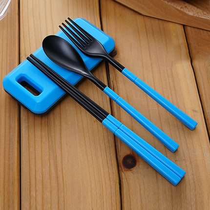 3 in 1 ABS Folding Dinnerware Cutlery Fork Chopsticks Set with Storage Box Outdoor Camping Hiking Traveling Tableware Set