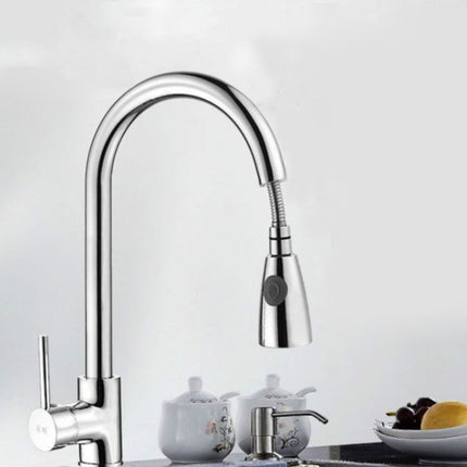 Kitchen Pull-out Faucet Hot And Cold Home 304 Stainless Steel Retractable Rotating Faucet