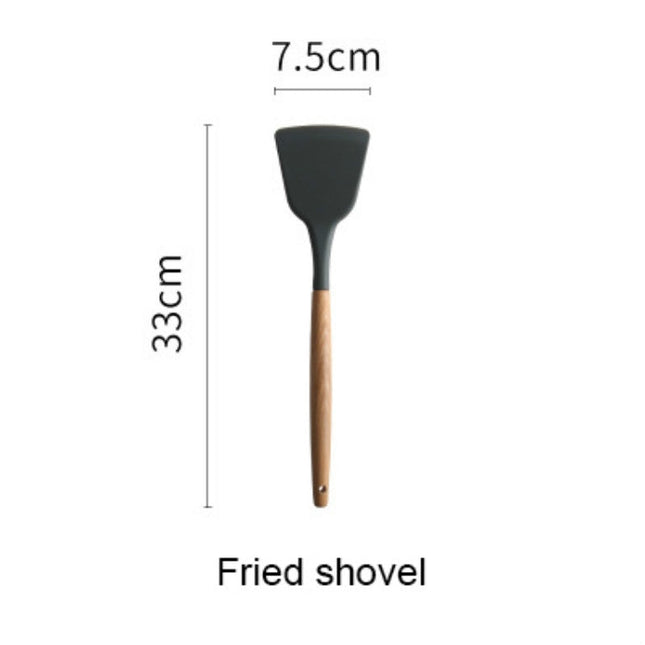 Silicone Wood Handle Spatula Heat-resistant Soup Spoon Non-stick Special Cooking Shovel Kitchen Tools, Fried Shovel, Leak Shovel, Round Soup Spoon, Colander Spoon, Large Soup Spoon, Draging Spoon, Spatula Shovel, Oil Brush
