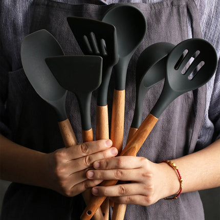 Silicone Wood Handle Spatula Heat-resistant Soup Spoon Non-stick Special Cooking Shovel Kitchen Tools, Fried Shovel, Leak Shovel, Round Soup Spoon, Colander Spoon, Large Soup Spoon, Draging Spoon, Spatula Shovel, Oil Brush