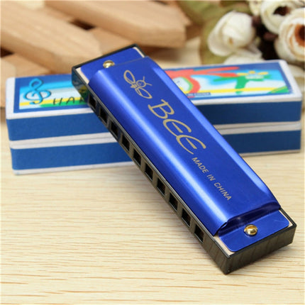 BEE 10-holes Dual-tones C Tone Brace Harmonica, Silver, Blue, Black, Red