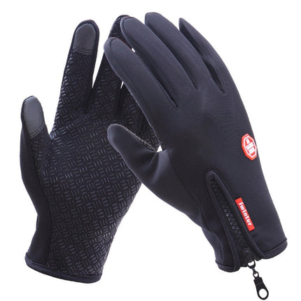 Cycling Gloves Full Finger Neoprene PU Breathable Leather Warm Winter Outdoor Sports Gloves, XL, L, M
