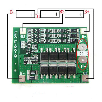 25A 11.1V-12.6V Over-Current Over-Charge Protection Board with Equalization for 18650 Lithium Battery, 3 S 12V 25A