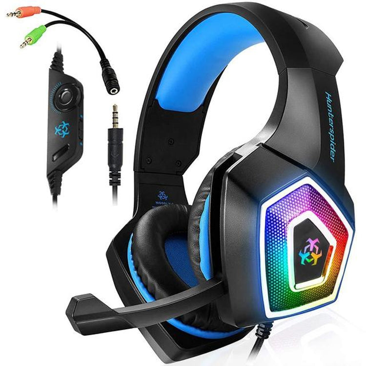 V1 3.5mm RGB Colorful Luminous Wire Control Gaming Headset, Cable Length: 2.2m