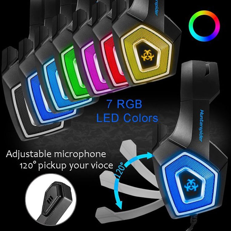 V1 3.5mm RGB Colorful Luminous Wire Control Gaming Headset, Cable Length: 2.2m