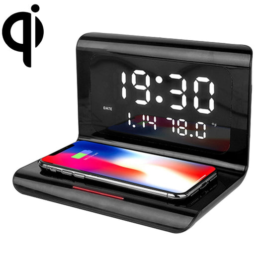 10W QI Universal Multi-function Mobile Phone Wireless Charger with Alarm Clock & Time / Calendar / Temperature Display, RT1 10W (Black)