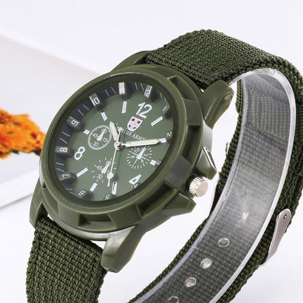055 Men Canvas Strap Luminous Watch, Black belt black face, Blue dial, Green
