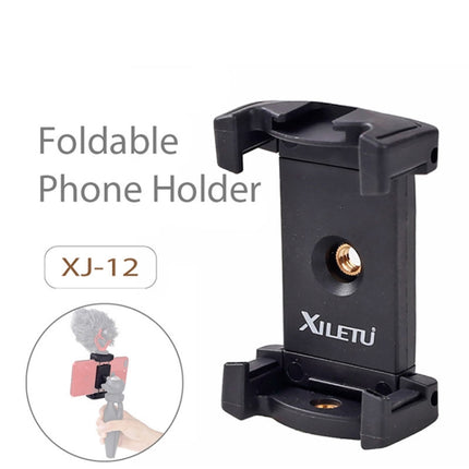 Xiletu Xj-12 Live Broadcast Bracket Fixing Clip Tripod Mount Phone Clamp with 1/4 inch Screw Holes & Cold Shoe Base, Xj12