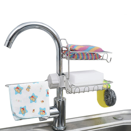 Faucet Rack Stainless Steel Perforated Free Kitchen Sink Storage Rack Rag Sponge Drain Rack, Type A, Type B, Type C