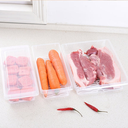 Kitchen Refrigerator Drainable Fresh-Keeping Box Food Plastic Sealed Freezer Storage Box Fish Fresh Box, 27x20x5.5cm, 27x11x6cm