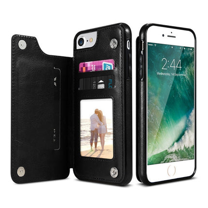 For iPhone XR Retro PU Leather Case Multi Card Holders Phone Case