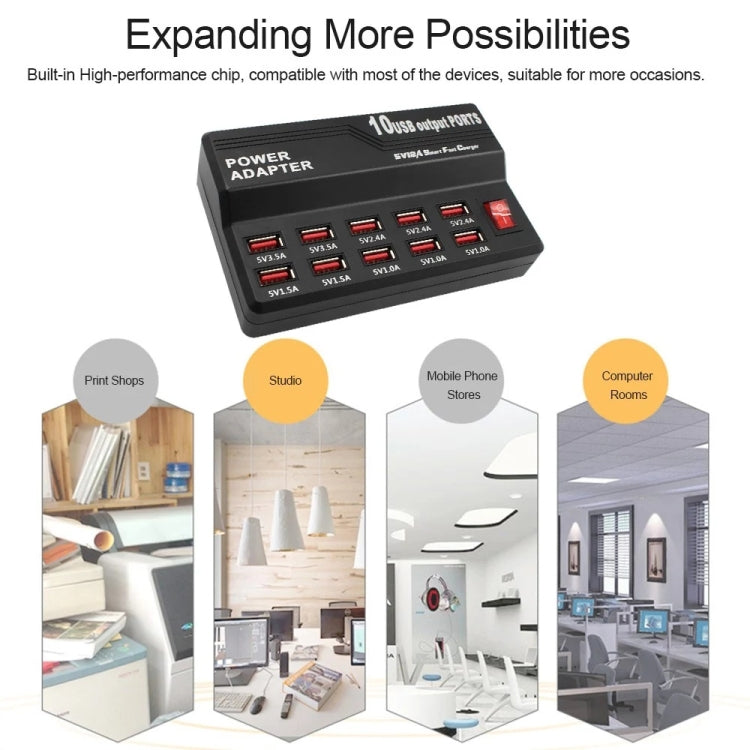 100-240V USB Interface Smart Fast Charge Digital Electronic Charger Multifunctional Charger, US Plug, 10 Ports, 12 Ports