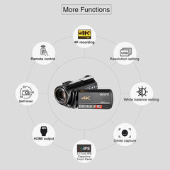 ORDRO AC5 4K HD Night Vision WiFi 12X Optical Zoom Digital Video DV Camera Camcorder, Standard, Standard + Microphone, Standard + Microphone + Handheld Stand, Standard+  Microphone + Fill Light