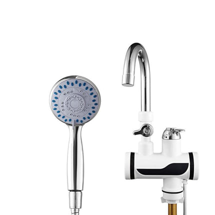 Dynamic Digital Display Instant Heating Electric Hot Water Faucet Kitchen&Domestic Hot&Cold Water Heater EU Plug, With Shower Head, Large Elbow, Universal Tube