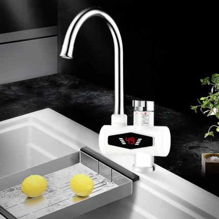 Dynamic Digital Display Instant Heating Electric Hot Water Faucet Kitchen&Domestic Hot&Cold Water Heater EU Plug, With Shower Head, Large Elbow, Universal Tube