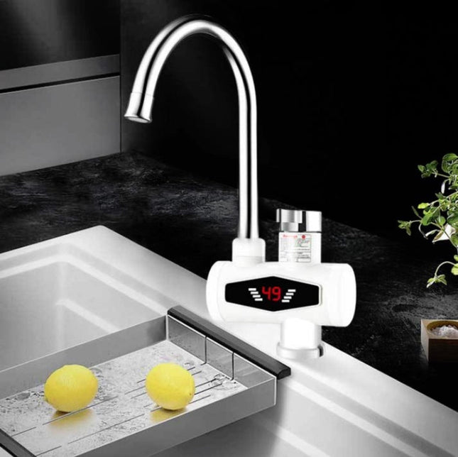 Dynamic Digital Display Instant Heating Electric Hot Water Faucet Kitchen&Domestic Hot&Cold Water Heater EU Plug, With Shower Head, Large Elbow, Universal Tube