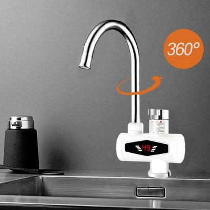 Dynamic Digital Display Instant Heating Electric Hot Water Faucet Kitchen&Domestic Hot&Cold Water Heater EU Plug, With Shower Head, Large Elbow, Universal Tube