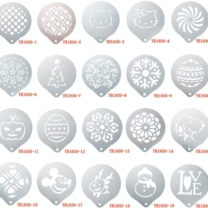 6 PCS Stainless Steel Garland Mold Fancy Coffee Printing Model Coffee Milk Foam Spray Pattern Template Random Style Delivery, 6 PCS