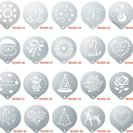 6 PCS Stainless Steel Garland Mold Fancy Coffee Printing Model Coffee Milk Foam Spray Pattern Template Random Style Delivery, 6 PCS