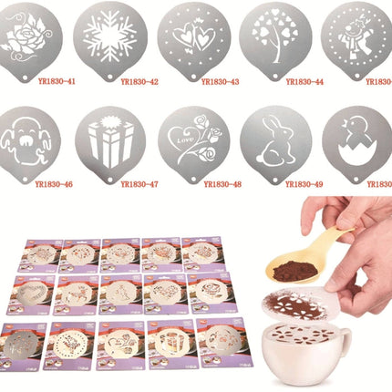 6 PCS Stainless Steel Garland Mold Fancy Coffee Printing Model Coffee Milk Foam Spray Pattern Template Random Style Delivery, 6 PCS