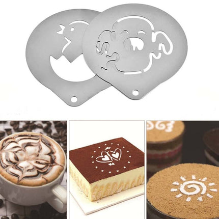 6 PCS Stainless Steel Garland Mold Fancy Coffee Printing Model Coffee Milk Foam Spray Pattern Template Random Style Delivery, 6 PCS