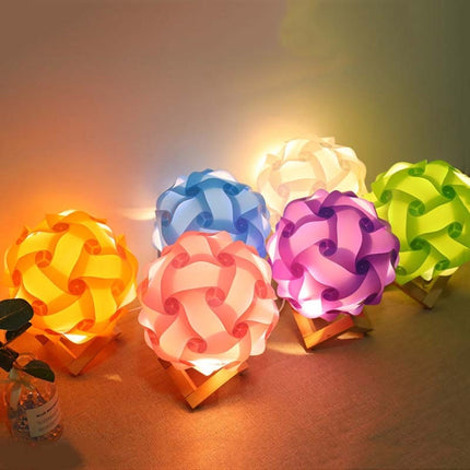 Creative Bedroom Bedside Night Light USB Round Romantic Room Decoration Lamp with Wood Base, DIY Material Kit, Finished Product