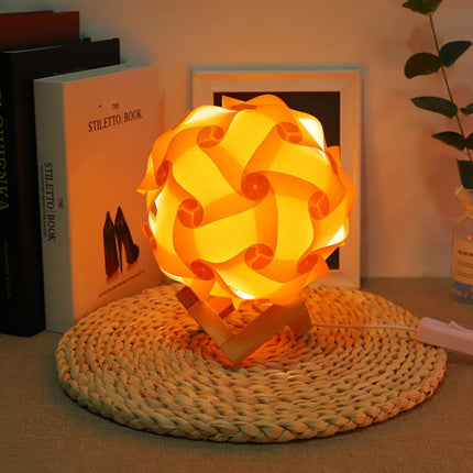 Creative Bedroom Bedside Night Light USB Round Romantic Room Decoration Lamp with Wood Base, DIY Material Kit, Finished Product