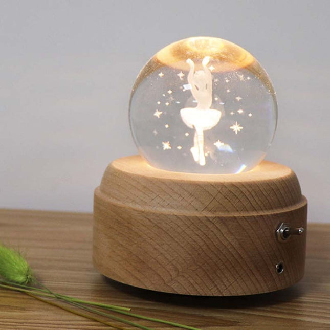 Girl Bedside Lamp Crystal Ball Wooden Base Music Box Charging Glow Rotating Night Light, Random Music, Ballet, Castle, Unicorn, Flying Pig, Dogs, Drawing Girl, Whale, Deer, Deer Head, Cat, Mermaid, Dandelion, Balloon Bear, Christmas Tree, Double Pig   ...