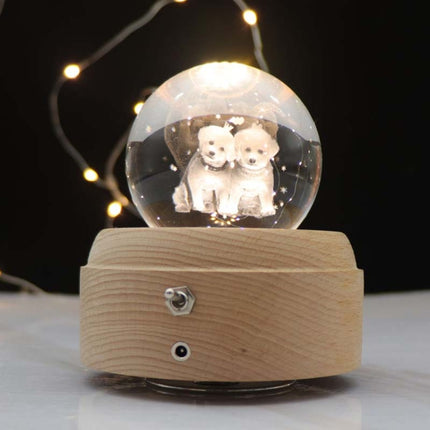 Girl Bedside Lamp Crystal Ball Wooden Base Music Box Charging Glow Rotating Night Light, Random Music, Ballet, Castle, Unicorn, Flying Pig, Dogs, Drawing Girl, Whale, Deer, Deer Head, Cat, Mermaid, Dandelion, Balloon Bear, Christmas Tree, Double Pig   ...