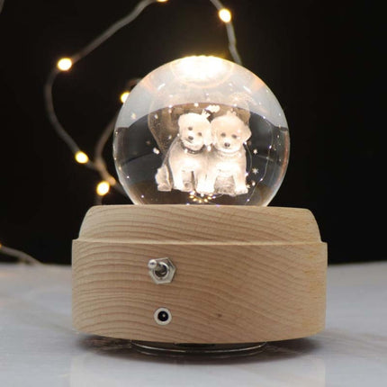 Girl Bedside Lamp Crystal Ball Wooden Base Music Box Charging Glow Rotating Night Light, Random Music, Ballet, Castle, Unicorn, Flying Pig, Dogs, Drawing Girl, Whale, Deer, Deer Head, Cat, Mermaid, Dandelion, Balloon Bear, Christmas Tree, Double Pig   ...