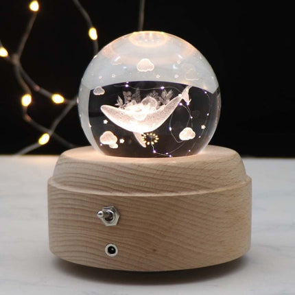 Girl Bedside Lamp Crystal Ball Wooden Base Music Box Charging Glow Rotating Night Light, Random Music, Ballet, Castle, Unicorn, Flying Pig, Dogs, Drawing Girl, Whale, Deer, Deer Head, Cat, Mermaid, Dandelion, Balloon Bear, Christmas Tree, Double Pig   ...