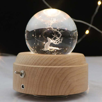 Girl Bedside Lamp Crystal Ball Wooden Base Music Box Charging Glow Rotating Night Light, Random Music, Ballet, Castle, Unicorn, Flying Pig, Dogs, Drawing Girl, Whale, Deer, Deer Head, Cat, Mermaid, Dandelion, Balloon Bear, Christmas Tree, Double Pig   ...