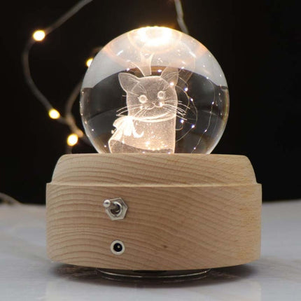 Girl Bedside Lamp Crystal Ball Wooden Base Music Box Charging Glow Rotating Night Light, Random Music, Ballet, Castle, Unicorn, Flying Pig, Dogs, Drawing Girl, Whale, Deer, Deer Head, Cat, Mermaid, Dandelion, Balloon Bear, Christmas Tree, Double Pig   ...