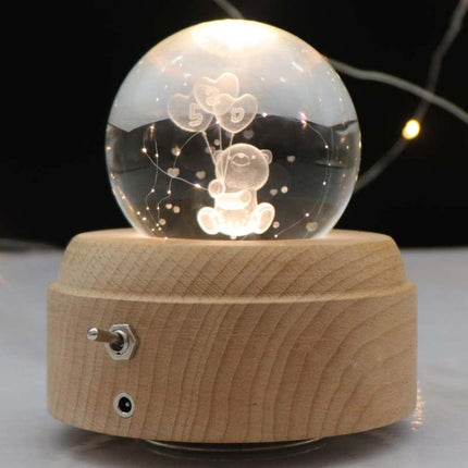 Girl Bedside Lamp Crystal Ball Wooden Base Music Box Charging Glow Rotating Night Light, Random Music, Ballet, Castle, Unicorn, Flying Pig, Dogs, Drawing Girl, Whale, Deer, Deer Head, Cat, Mermaid, Dandelion, Balloon Bear, Christmas Tree, Double Pig   ...
