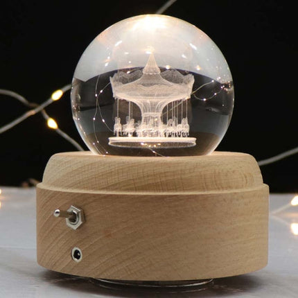 Girl Bedside Lamp Crystal Ball Wooden Base Music Box Charging Glow Rotating Night Light, Random Music, Ballet, Castle, Unicorn, Flying Pig, Dogs, Drawing Girl, Whale, Deer, Deer Head, Cat, Mermaid, Dandelion, Balloon Bear, Christmas Tree, Double Pig   ...