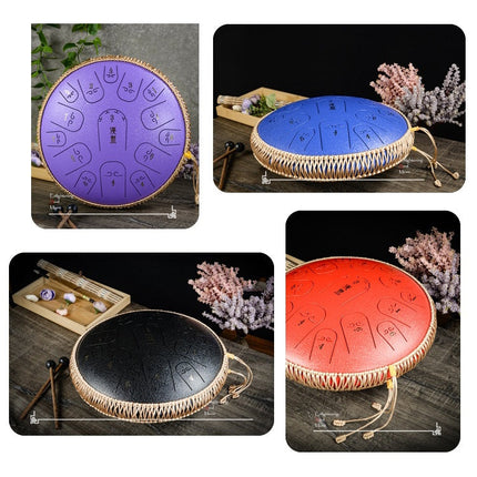15-Tone Ethereal Drum 14-Inch Steel Tongue Drum Hollow Drum Sanskrit Drummer Disc, Red, Black, Golden, Purple, Navy Blue, Blue