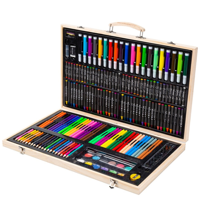 Painting Wooden Box Colorful Pen Set Art School Supplies For Children, 180 in 1