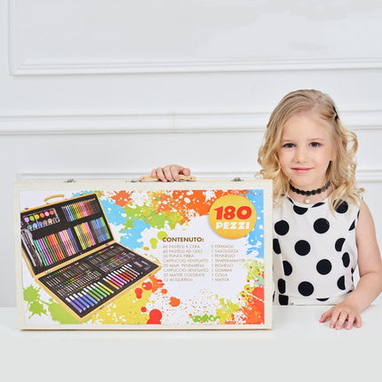 Painting Wooden Box Colorful Pen Set Art School Supplies For Children, 180 in 1