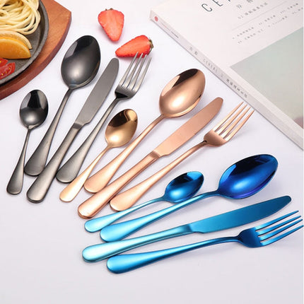 24 in 1 Stainless Steel Tableware Western Steak Cutlery Gift Set, Silver, Golden, Rose Gold, Rainbow Color, Black