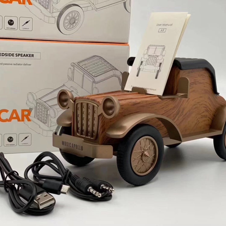 A9 Retro Wood Grain Classic Car Shape Wireless Bluetooth Speaker Subwoofer Radio Portable Mobile Phone Stand Mini Speaker